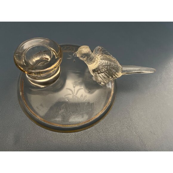 Jeannette Glass Pheasant Candleholder Gold Trim 1950’s 2 1/2”x 6 1/2” - Picture 2 of 6